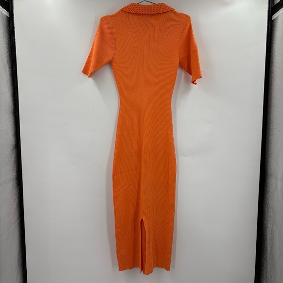 Caroline Constas Orange Ribbed Crochet Collar Midi Bodycon Dress Size Medium - Picture 6 of 8